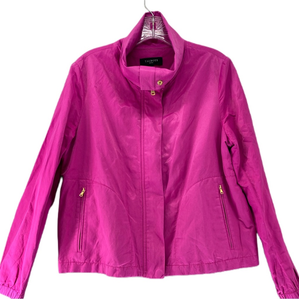 Talbots Hot Pink BarbieCore Fall Jacket 12 Petite Barbie Front Zip Gold Hardware